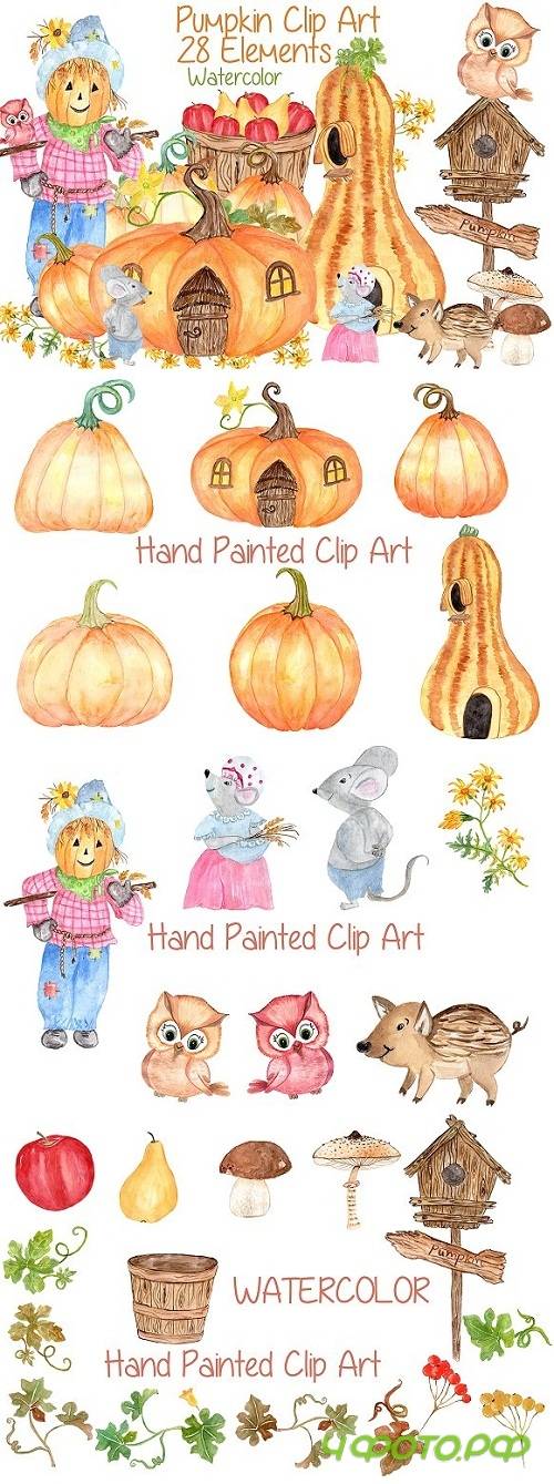 Watercolor pumpkin clipart - 779094
