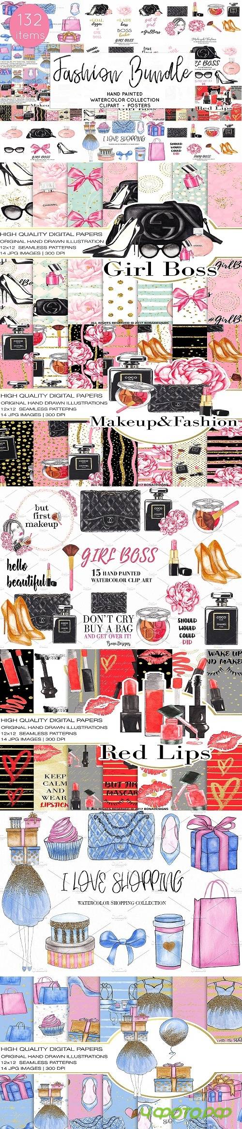 Watercolor Fashion Makeup Clipart - 2300232