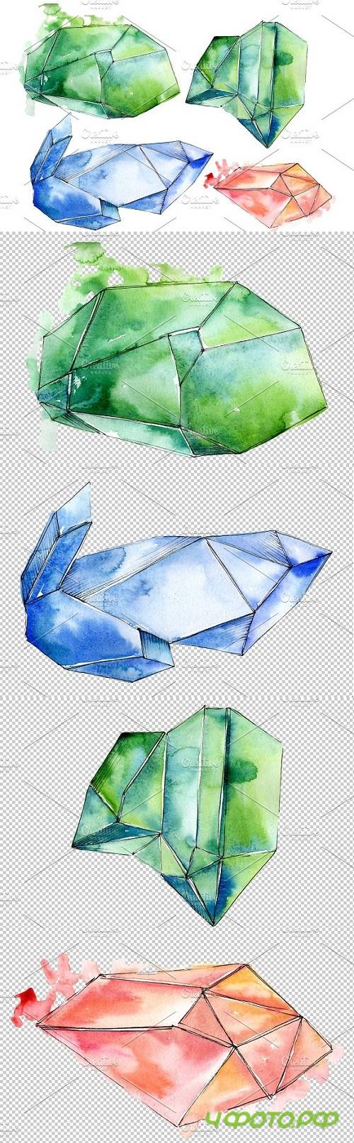 Crystals orange and green Watercolor - 3538300
