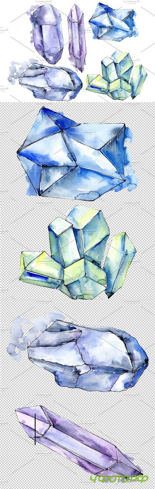 Crystals blue Watercolor png - 3533303