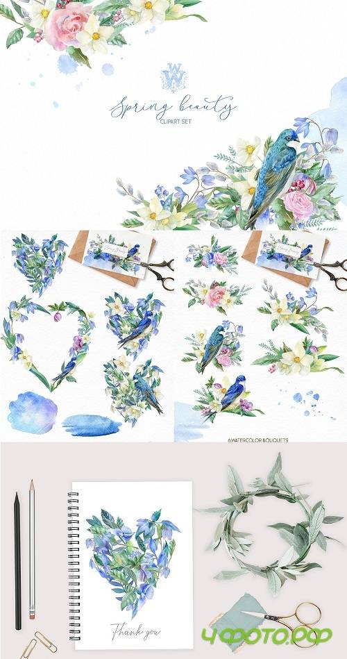 Watercolor spring bouquets - 3484442