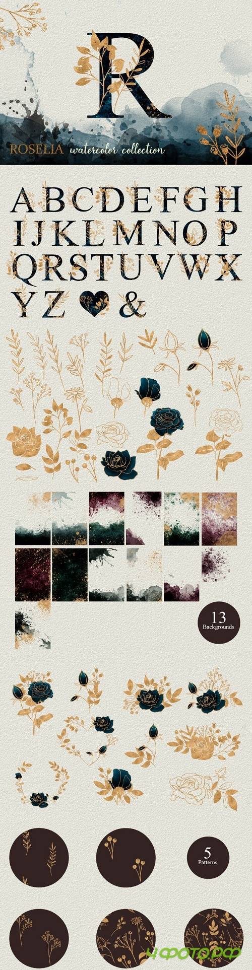 Blue Roselia Watercolor Collection - 3531641