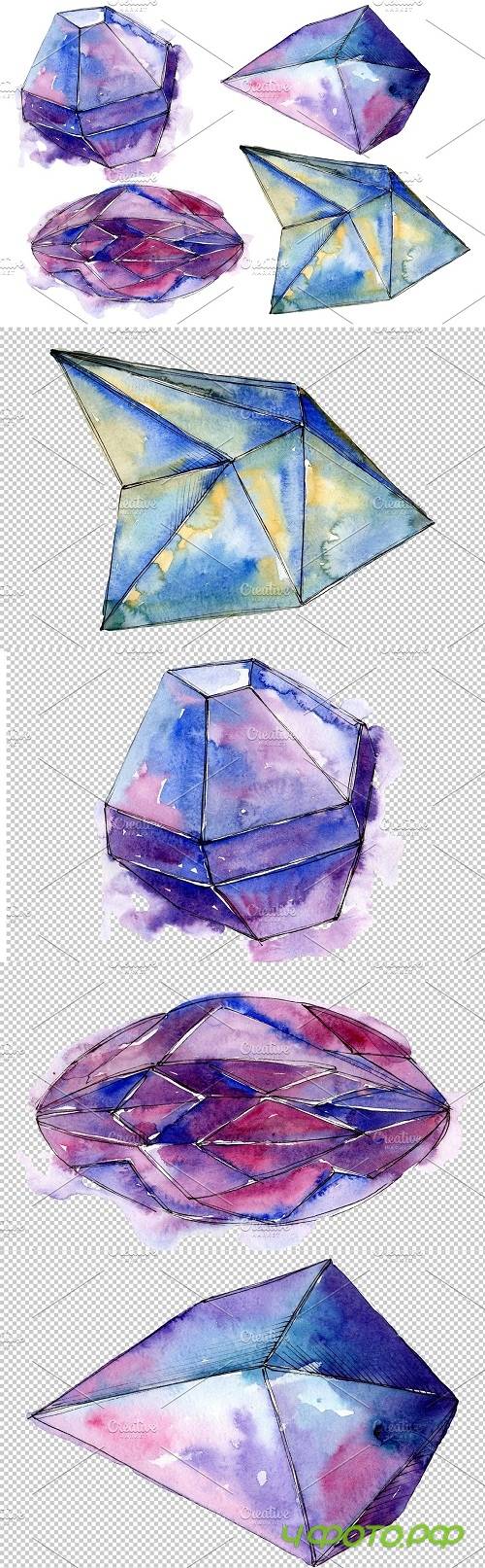 Violet crystals Watercolor png - 3539253