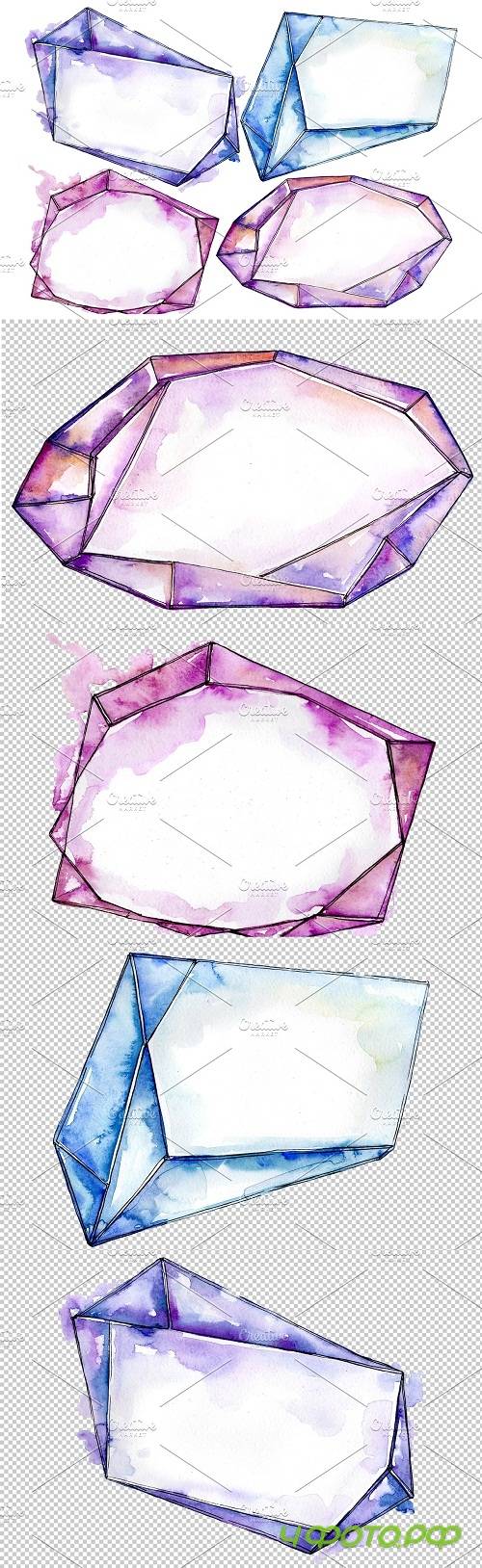 crystals pink and blue Watercolor - 3539710