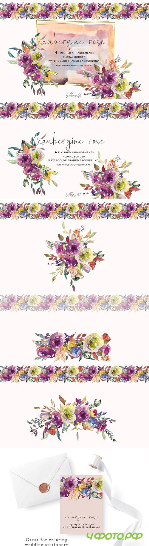 Watercolor Aubergine Rose Clipart - 3125763 Watercolor Aubergine Rose Clipart - 3125763