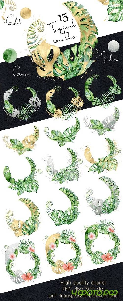 15 Tropical wreaths watercolor - 3498302