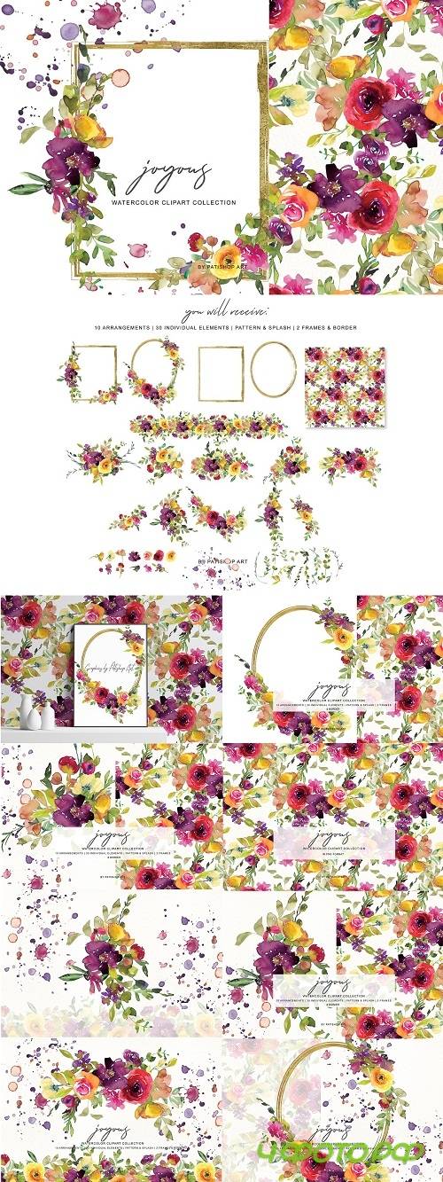 Watercolor Burgundy Yellow Flowers - 3575882