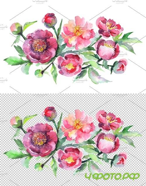 Bouquet with pink peonies Watercolor - 3611907