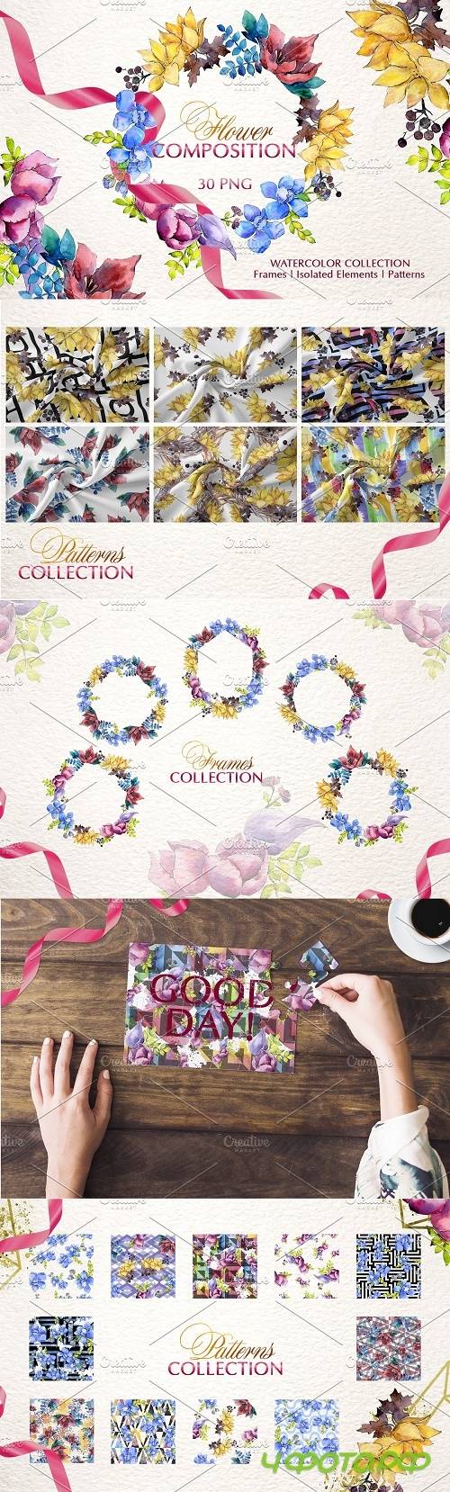 Flower composition Watercolor png - 3629825