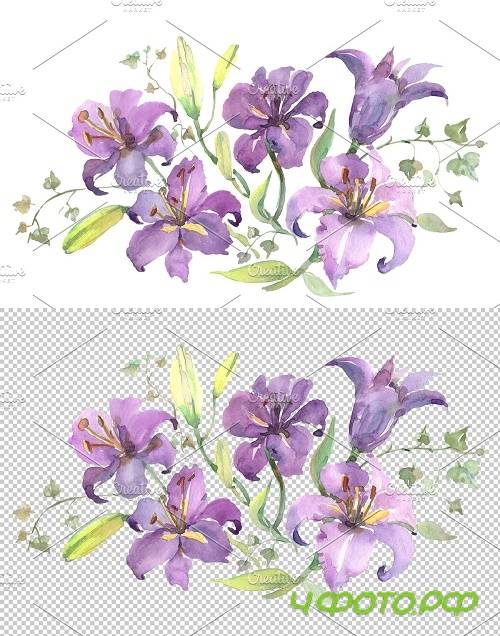 Bouquet with purple lilies - 3616785