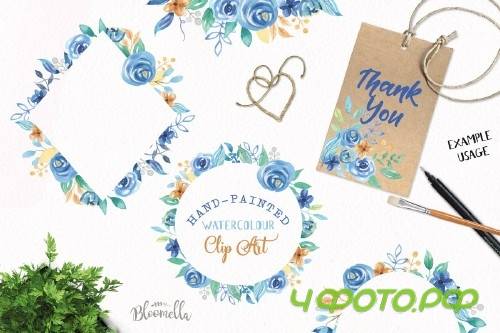 Blue Hue Watercolor Flower Frames - 2639682