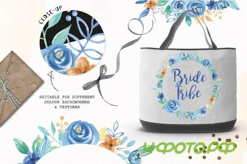 Blue Hue Watercolor Flower Frames - 2639682