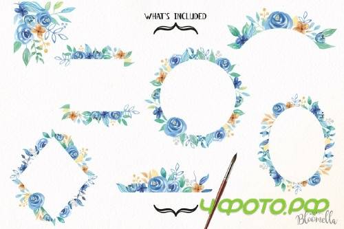 Blue Hue Watercolor Flower Frames - 2639682