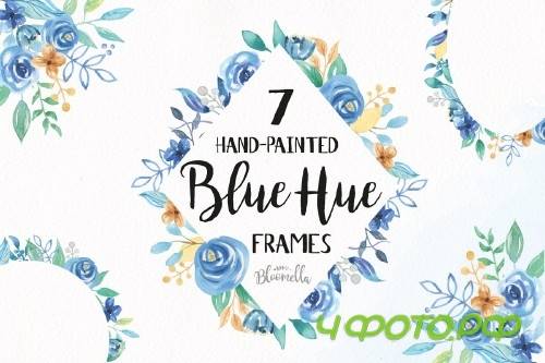 Blue Hue Watercolor Flower Frames - 2639682