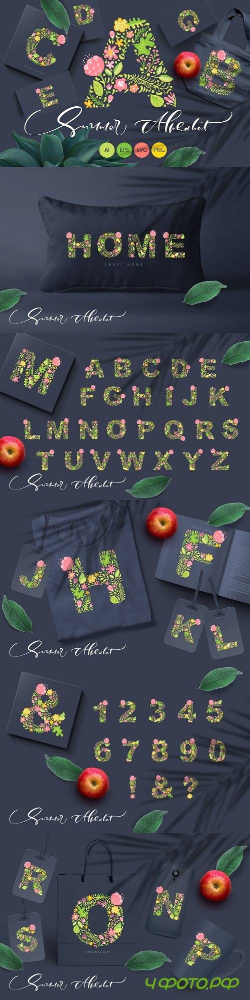 Hand Drawn Summer Flower Alphabet SVG - 3649764