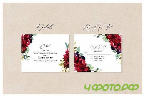 Burgundy - Wedding Invitation Suite - 235055
