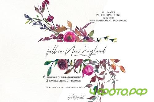 Watercolor Fall Twigs Herbs Flowers - 3080284