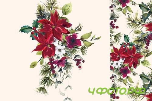 Watercolor Poinsettia Christmas Clipart - 3092253