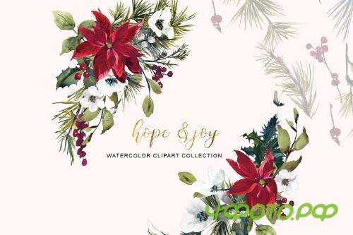 Watercolor Poinsettia Christmas Clipart - 3092253