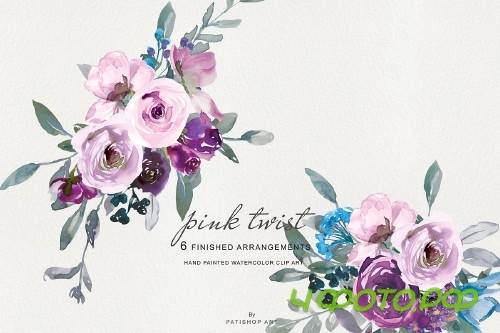 Watercolor Pink Purple Roses Clipart - 2846062