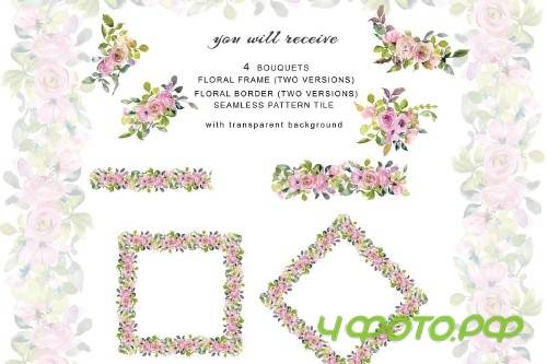 Watercolor Pastel Pink Sage Flowers 2895457