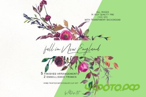Watercolor Fall Twigs Herbs Flowers - 3080284