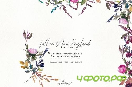 Watercolor Fall Twigs Herbs Flowers - 3080284