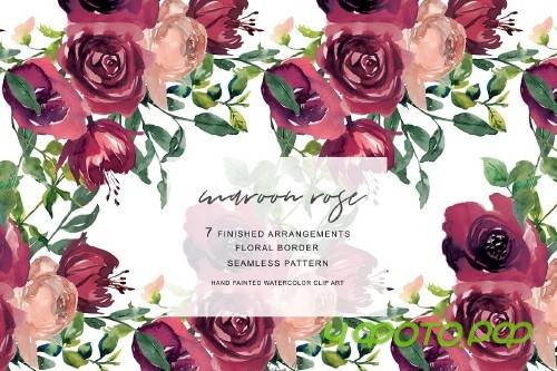Watercolor Maroon Rose Clipart - 3036480