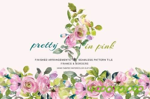 Watercolor Pastel Pink Sage Flowers 2895457