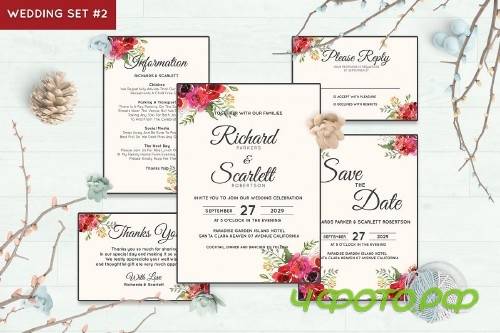 Wedding Invitation Set #2 Watercolor Floral Flower Style - 238444