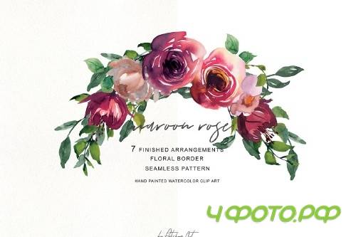 Watercolor Maroon Rose Clipart - 3036480