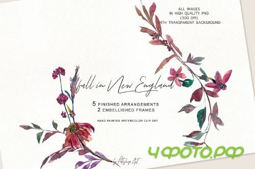 Watercolor Fall Twigs Herbs Flowers - 3080284