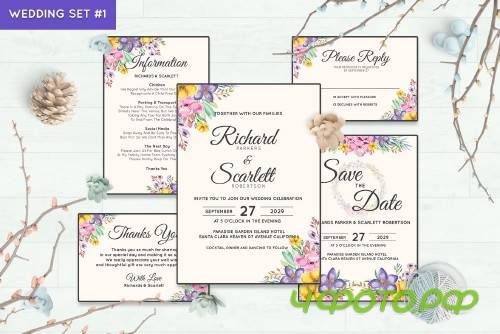 Wedding Invitation Set #1 Watercolor Floral Flower Style - 238459