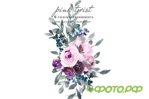 Watercolor Pink Purple Roses Clipart - 2846062