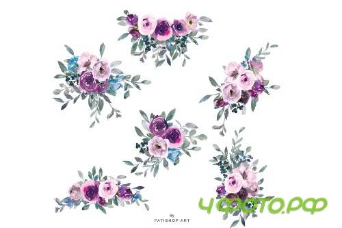 Watercolor Pink Purple Roses Clipart - 2846062