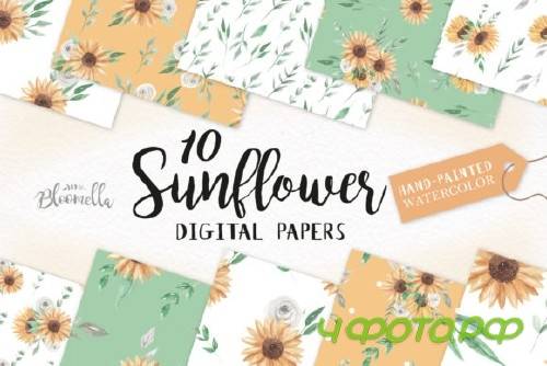 Sunflower Watercolor Seamless Patterns