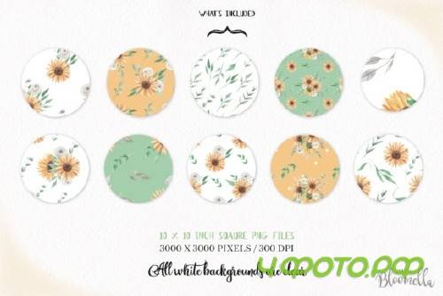 Sunflower Watercolor Seamless Patterns