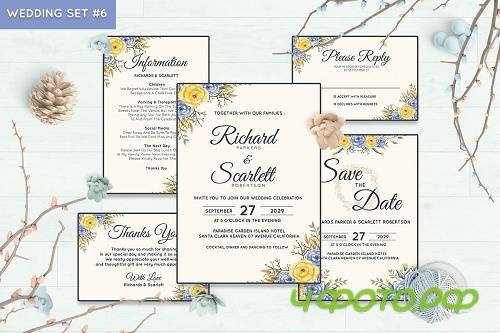 Wedding Invitation Set #6 Watercolor Floral Flower Style - 239684
