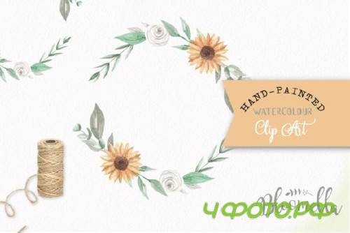 Sunflower Watercolor Wreath Set