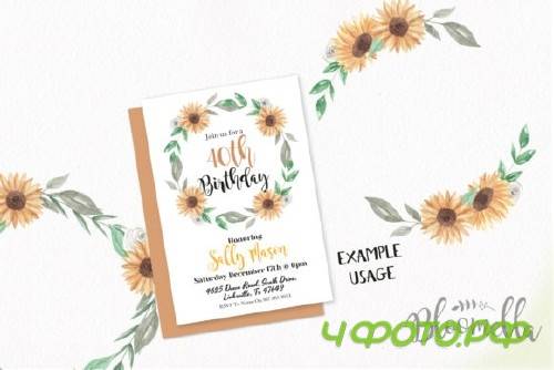 Sunflower Watercolor Wreath Set