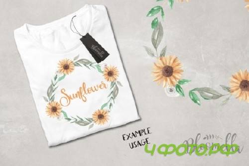 Sunflower Watercolor Wreath Set