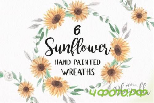 Sunflower Watercolor Wreath Set