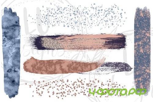 Rose Gold And Blue Brush Strokes, Glitter Overlay Strokes - 133945