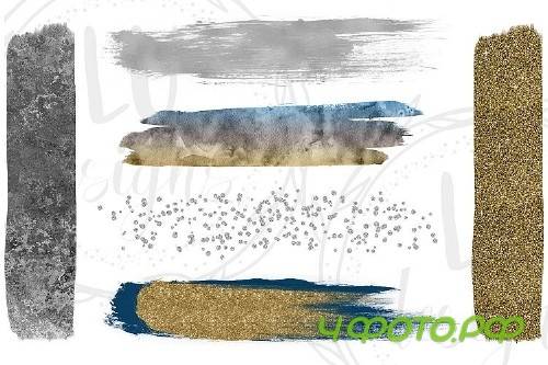 Gold, Silver, and Navy Blue Brush Strokes - 82635