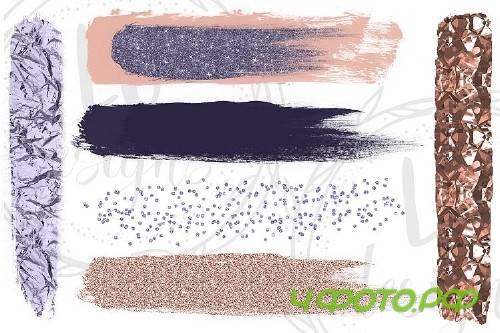 Rose Gold And Blue Brush Strokes, Glitter Overlay Strokes - 133945