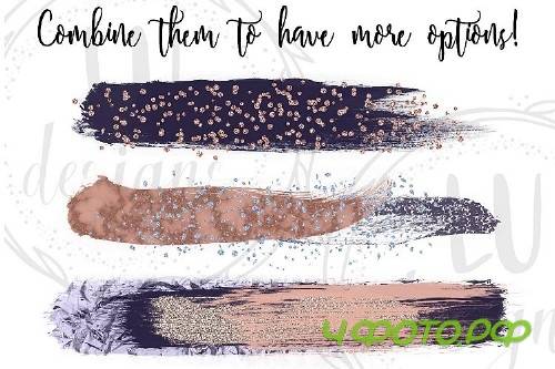 Rose Gold And Blue Brush Strokes, Glitter Overlay Strokes - 133945