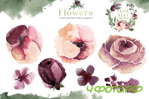 Plum Christmas Watercolor Clipart - 3120446
