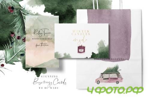 Plum Christmas Watercolor Clipart - 3120446