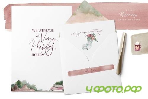 Plum Christmas Watercolor Clipart - 3120446