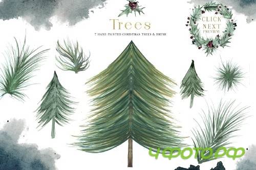 Plum Christmas Watercolor Clipart - 3120446